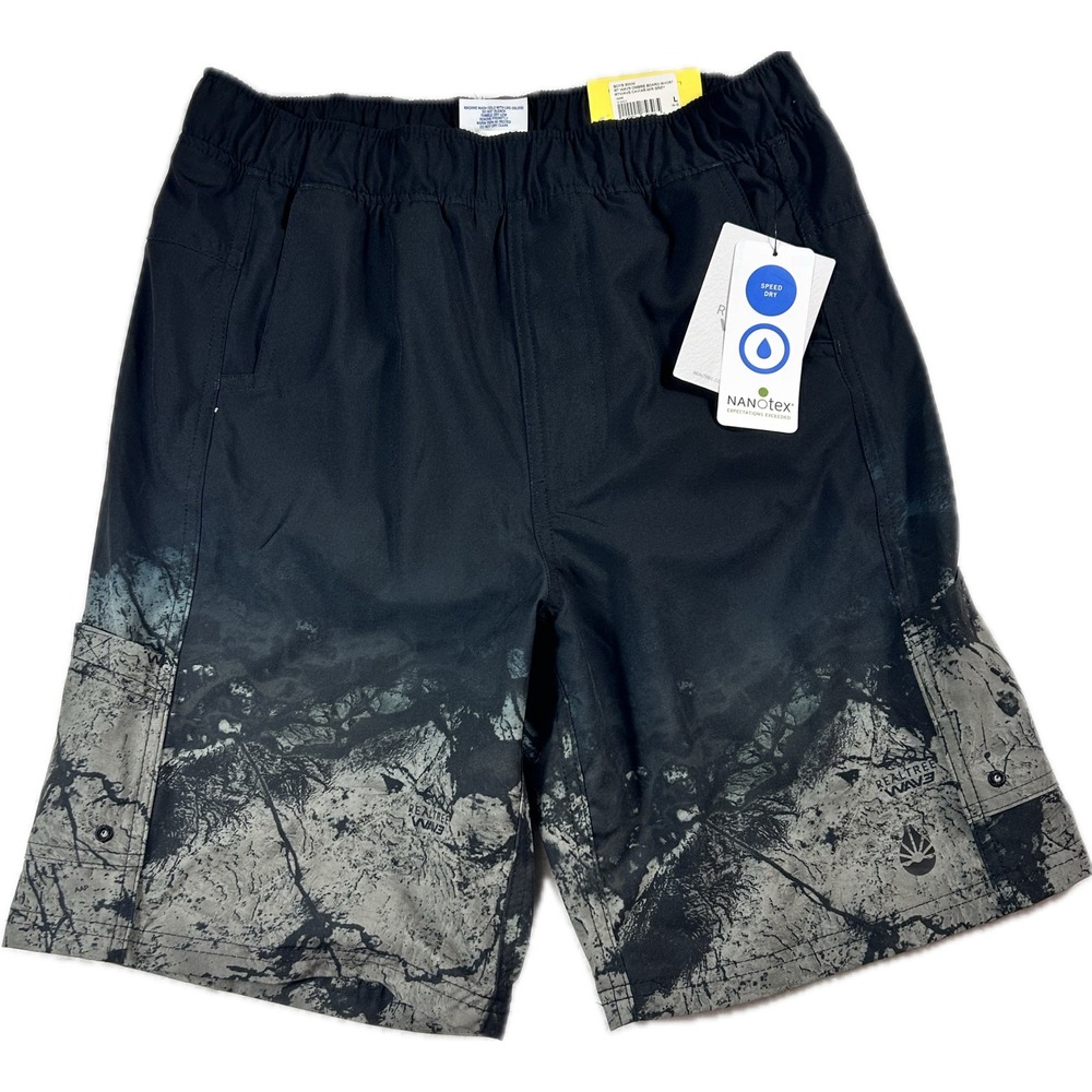 O'rageous Boys Realtree Wave Camo Board Shorts Black Grey Ombre Size L 14-16 NWT
